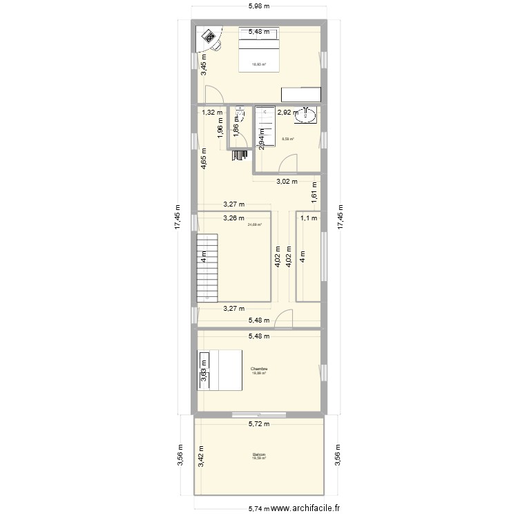 PLAN BIRAC ETAGE. Plan de 8 pièces et 111 m2