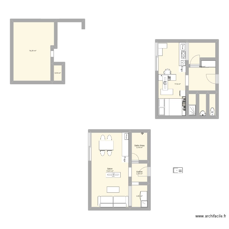 Futur Appart 30m² v3. Plan de 8 pièces et 72 m2