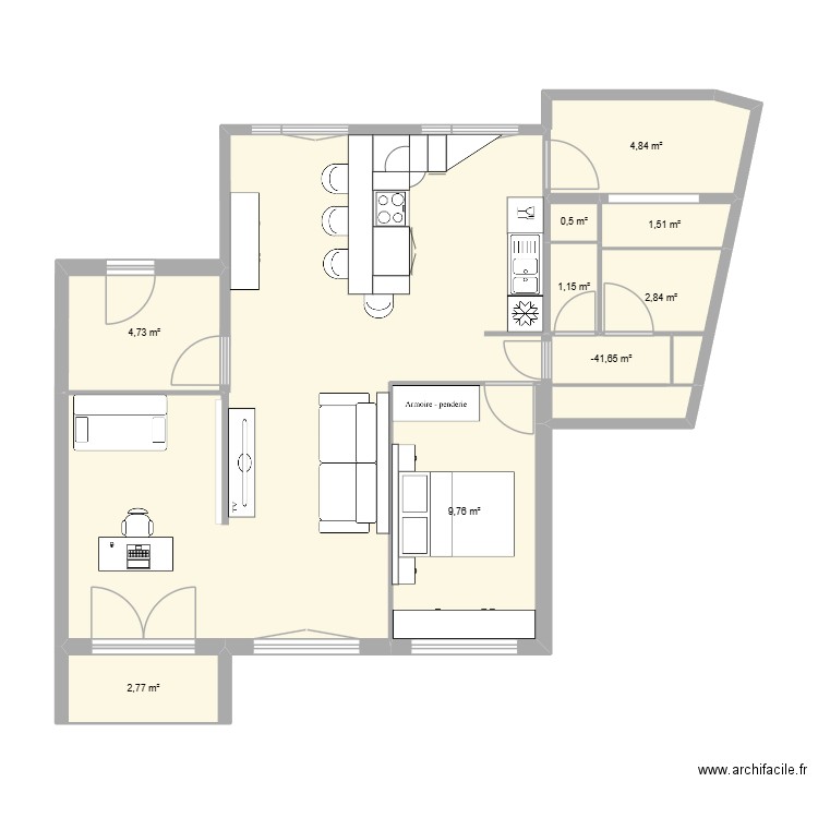 Appart brouillon. Plan de 9 pièces et 30 m2