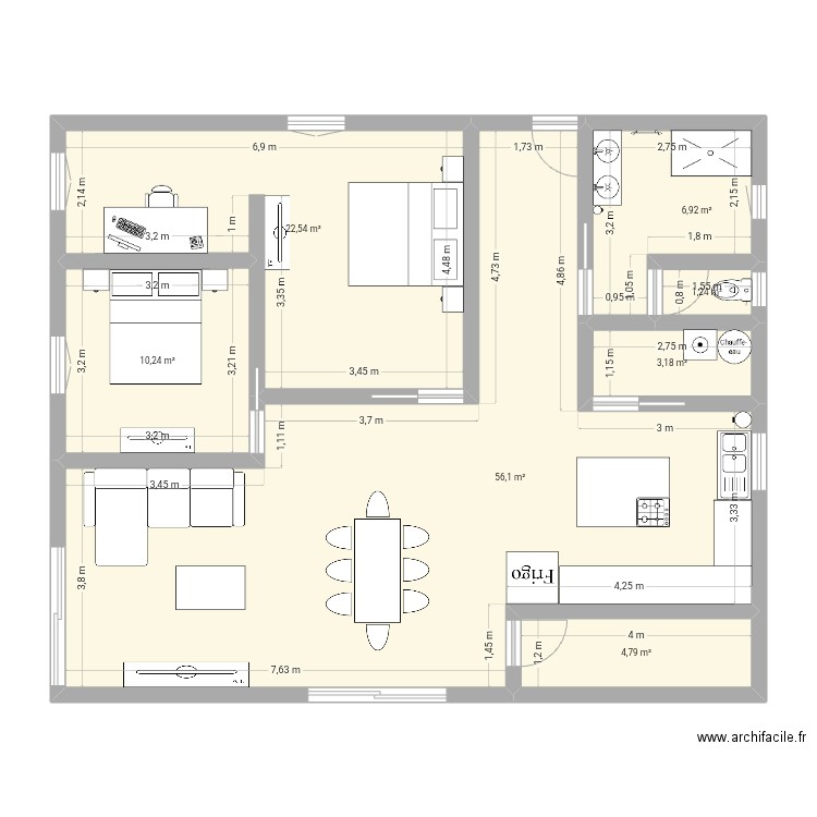 maison contenaire. Plan de 7 pièces et 105 m2