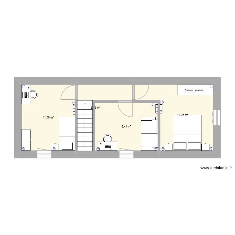 etage croix bartbet. Plan de 4 pièces et 38 m2