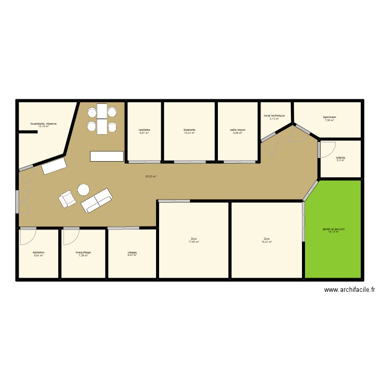 SPA 1. Plan de 14 pièces et 193 m2