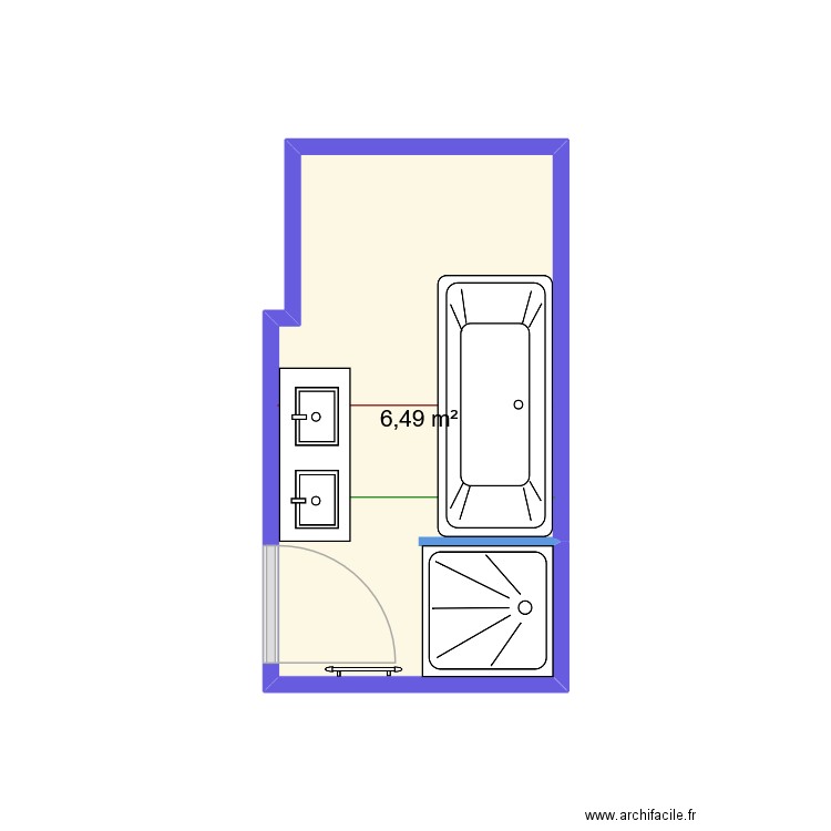 Salle de Bain. Plan de 1 pièce et 6 m2