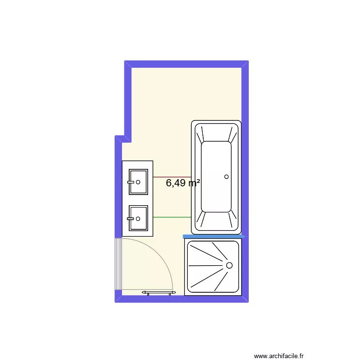 Salle de Bain. Plan de 1  et 6 m²