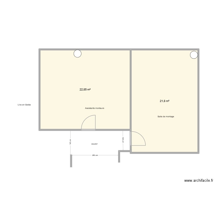 salles de montage. Plan de 2 pièces et 45 m2