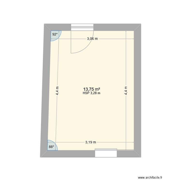 pièce 2 avec accès pentes douces. Plan de 1 pièce et 14 m2