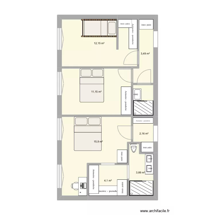 Chambres. Plan de 7 Pièces et 53 m² Chambres. Plan de 7 Pièces et 53 m²