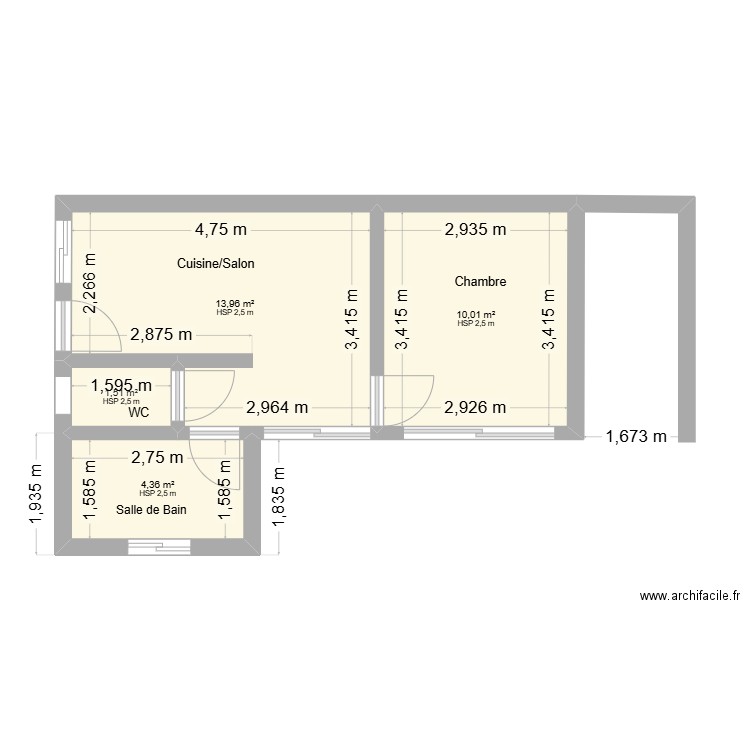 Plan sous sol. Plan de 4 pièces et 30 m2