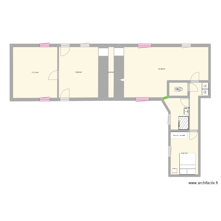 plan brut courte cavée  1 ERE VERSION. Plan de 7 pièces et 84 m2