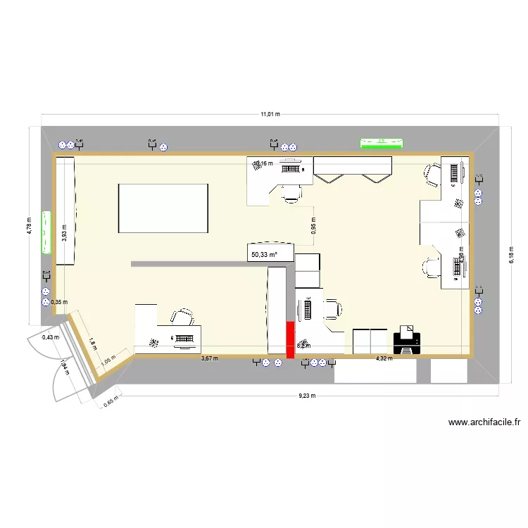 Bureaux bas. Plan de 1 pièce et 50 m² Bureaux bas. Plan de 1 pièce et 50 m²
