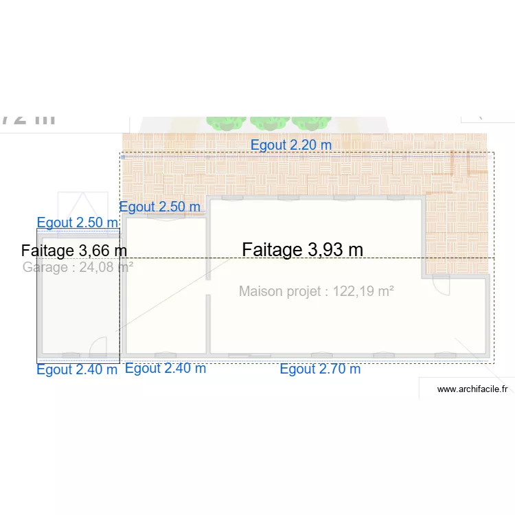 Plan de masse apr&eacute;s travaux. Plan de 2 pièces et 133 m²