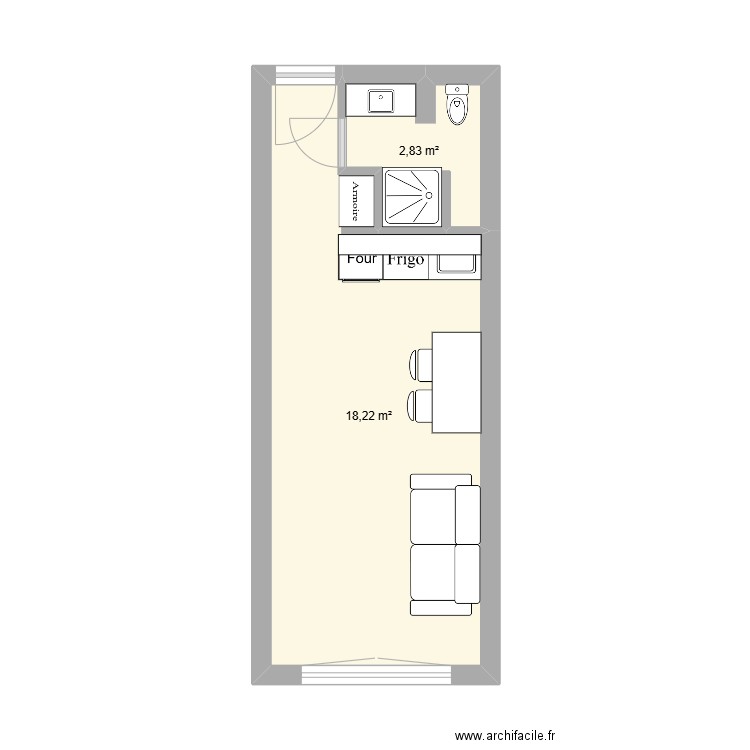 ESC 2. Plan de 2 pièces et 21 m2