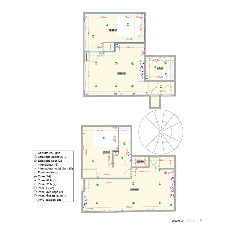 19 TIVOLI Entresol ELECTRICITE. Plan de 7 pièces et 76 m2