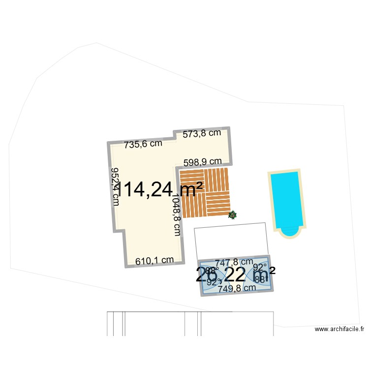 plan garage aligné maison. Plan de 2 pièces et 140 m2