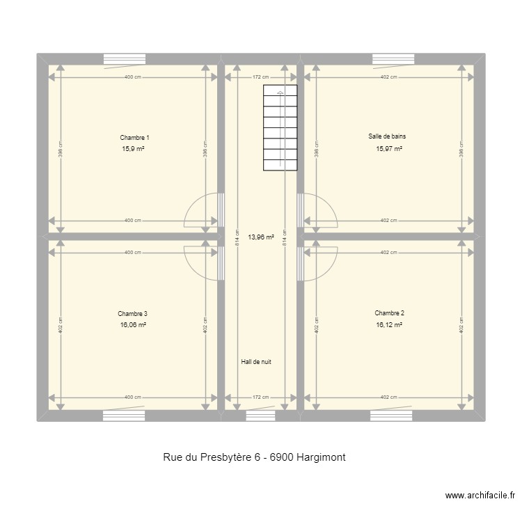 presbytère 6. Plan de 5 pièces et 78 m2