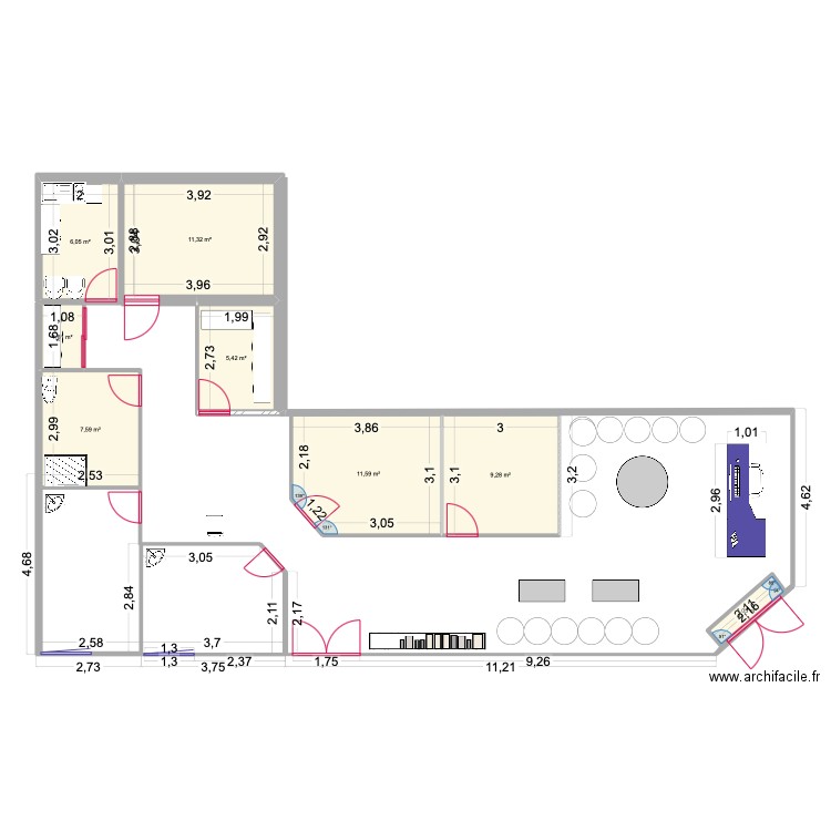 Killarney. Plan de 8 pièces et 54 m2