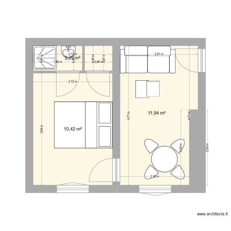 Baptiste Plan 1. Plan de 3 pièces et 25 m2