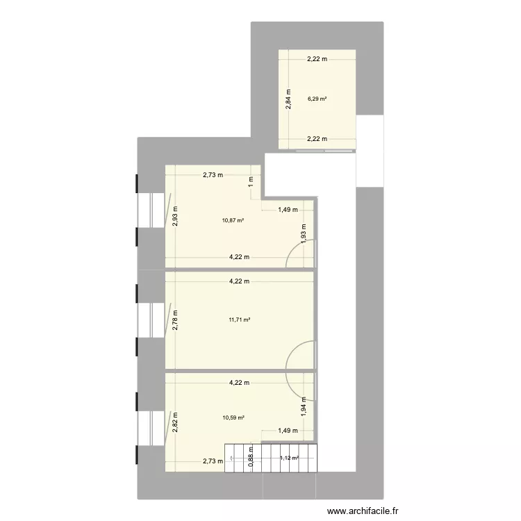 Etage Cmambre salle d'eau. Plan de 5  et 41 m²