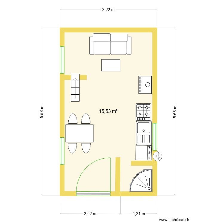 Cabane de la sueur 2. Plan de 1 pièce et 16 m2
