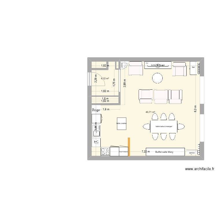 Appartement. Plan de 2 pièces et 45 m2
