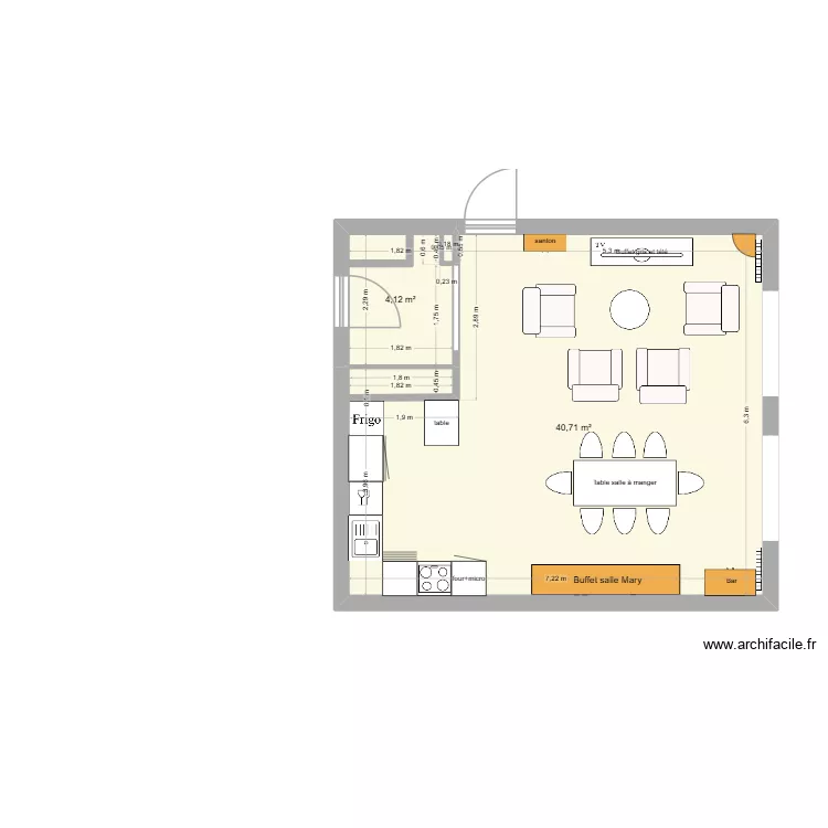 Appartement. Plan de 2 pièces et 45 m²