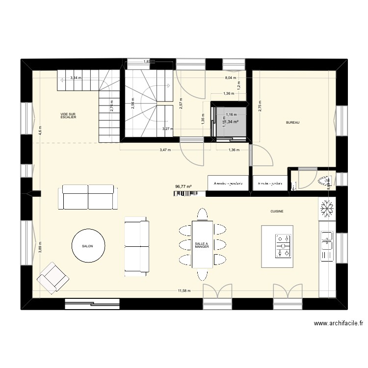 ESPÉRANCE RDC. Plan de 2 pièces et 98 m2
