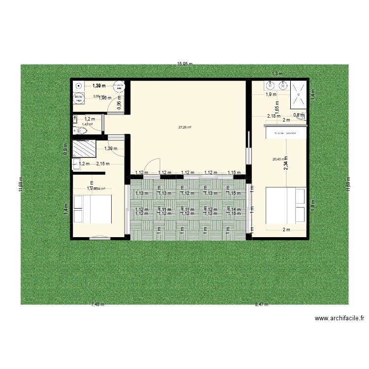 kalou. Plan de 5 pièces et 65 m2