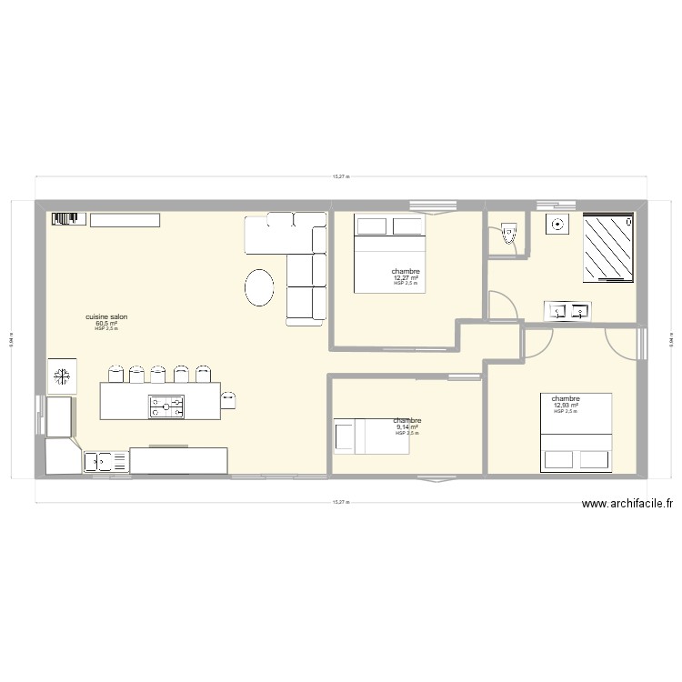 monque. Plan de 4 pièces et 95 m2