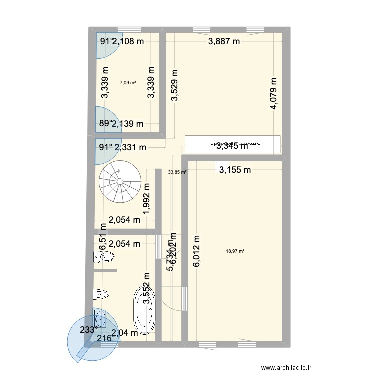 13 etage. Plan de 3 pièces et 60 m2