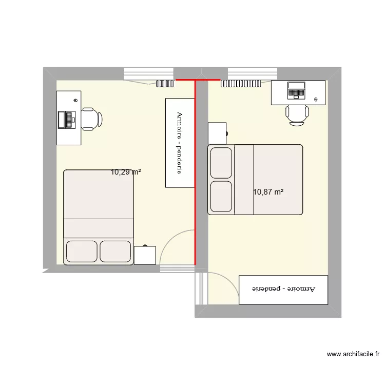 Orga chambres appart. Plan de 2 Pièces et 21 m²