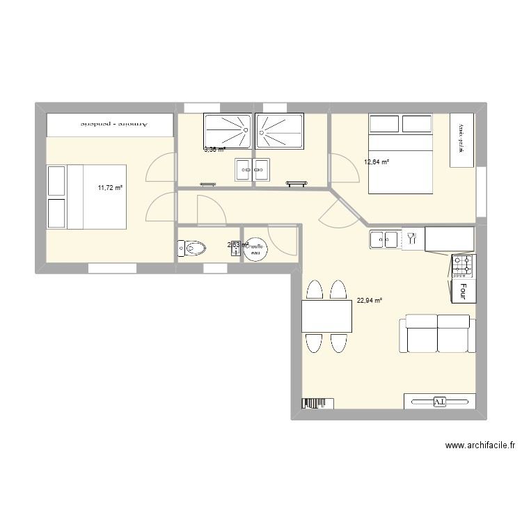 le quemener. Plan de 5 pièces et 53 m2