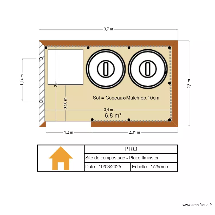 Site de compostage place Ilminster. Plan de 1  et 7 m²