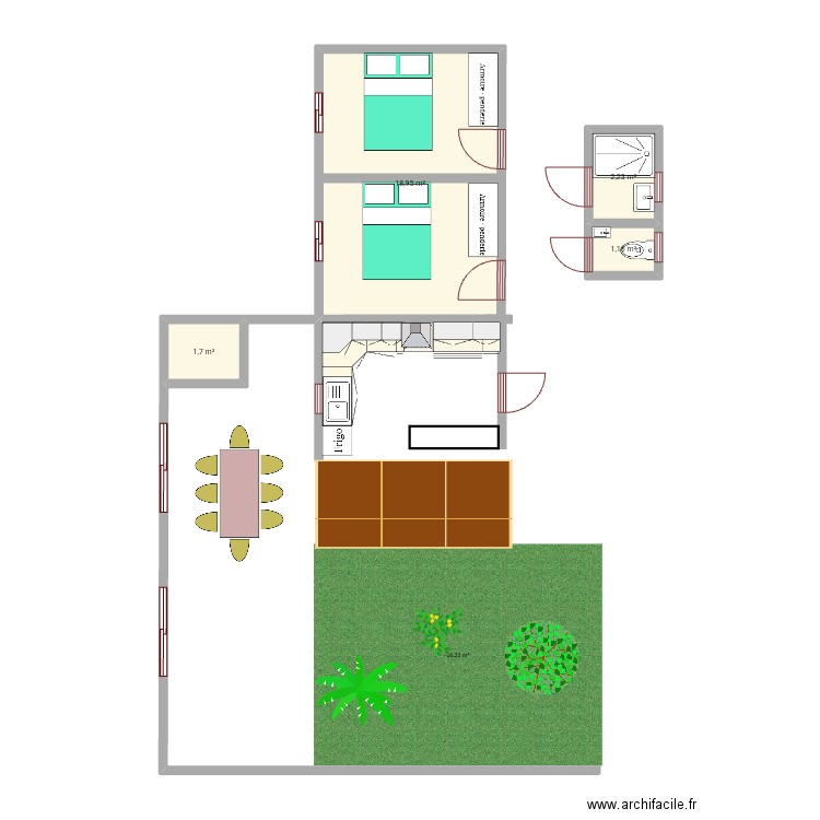 Mercedes. Plan de 4 pièces et 24 m2