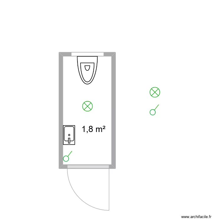 RDC - WC. Plan de 1  et 2 m²