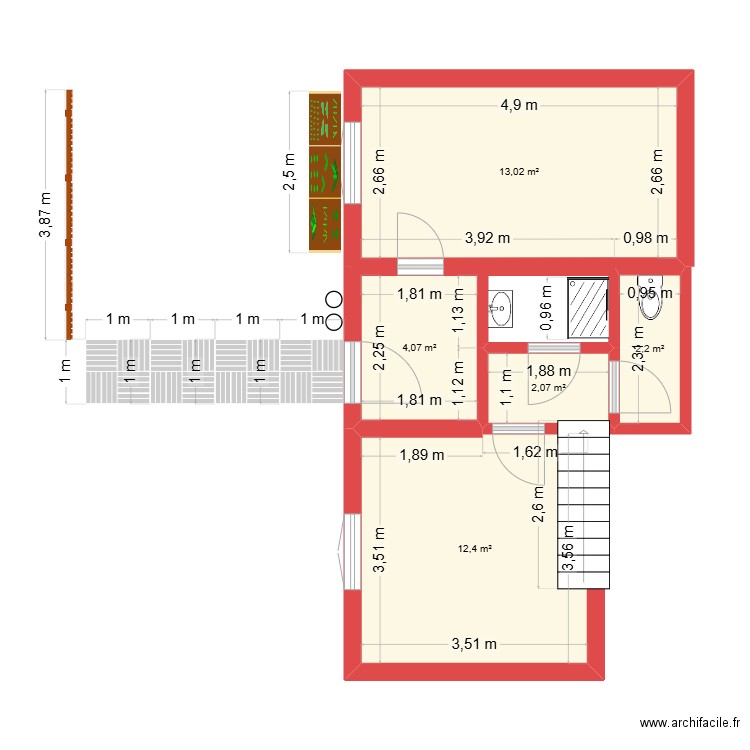 Projet v2. Plan de 5 pièces et 34 m2