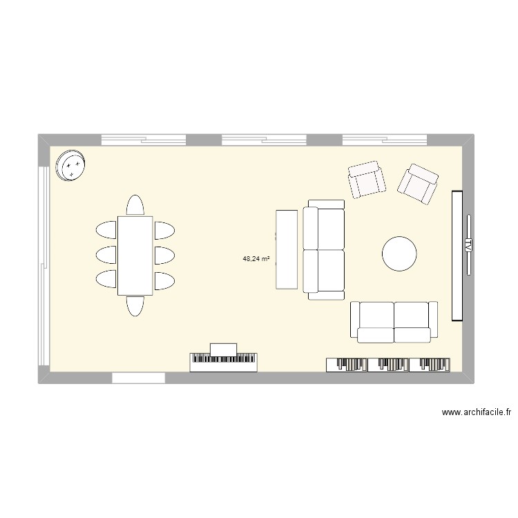 Salon Lali. Plan de 1 pièce et 48 m2