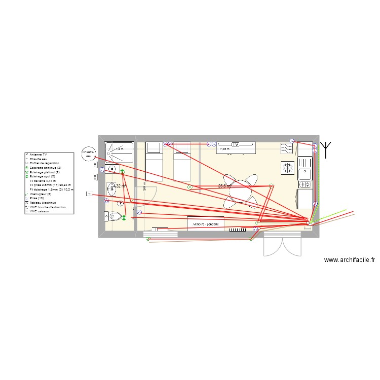 Cabanon plan elec. Plan de 2 pièces et 30 m2