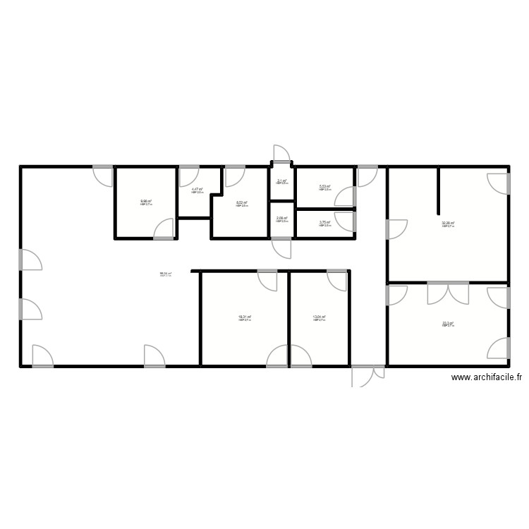 DMG 2. Plan de 12 pièces et 222 m2
