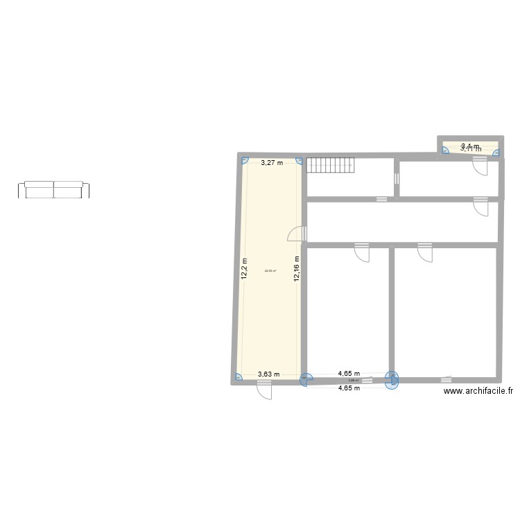 mlt ev. Plan de 3 pièces et 45 m2