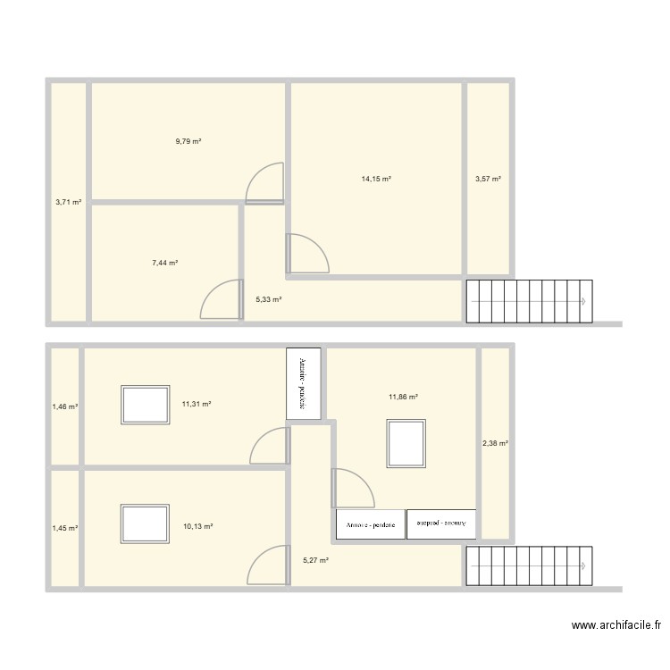 Illustration Bègles - Etage. Plan de 13 pièces et 88 m2
