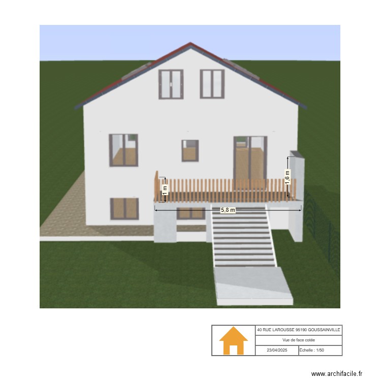 Vue de face avant travaux cotée 3D. Plan de 0 pièce et 0 m2