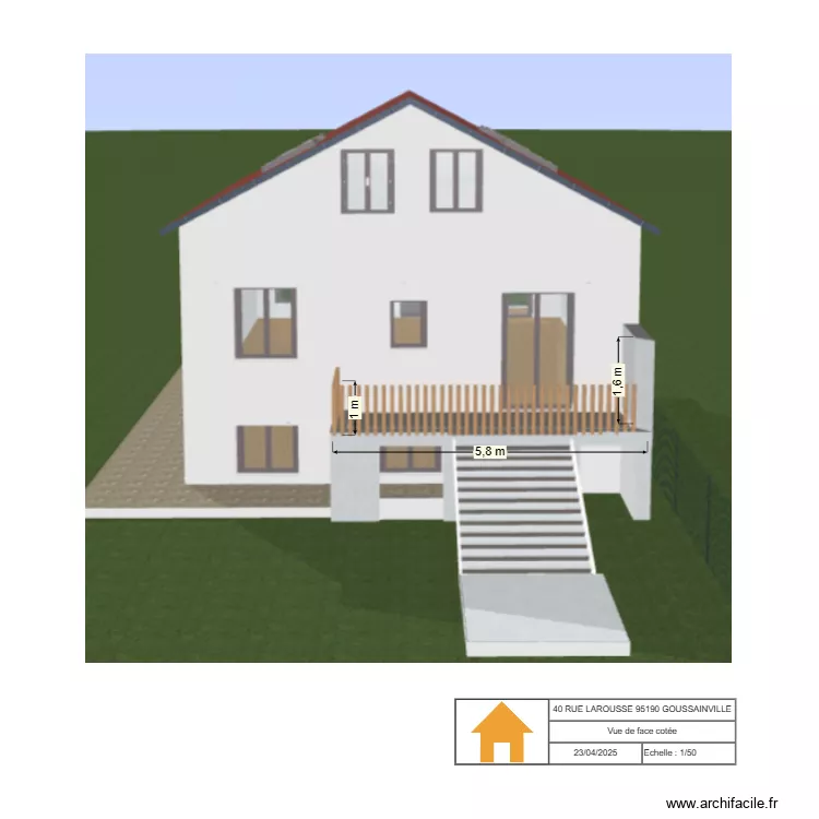 Vue de face avant travaux cot&eacute;e 3D. Plan de 