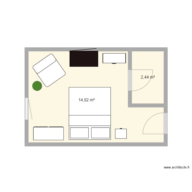 chambre au 509. Plan de 2 pièces et 17 m2