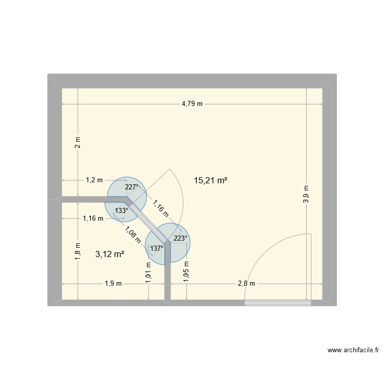 plan chambre. Plan de 2 pièces et 18 m2