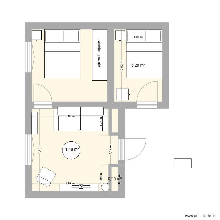 Appart Cognin. Plan de 3 pièces et 16 m2