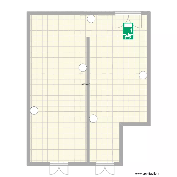 magasin. Plan de 1  et 91 m²