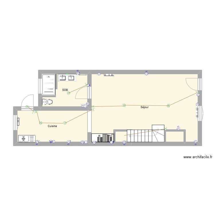 RDC Mathias. Plan de 3 pièces et 47 m2
