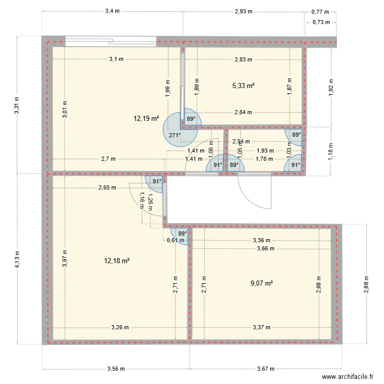RDC partie nuit 2. Plan de 4 pièces et 39 m2