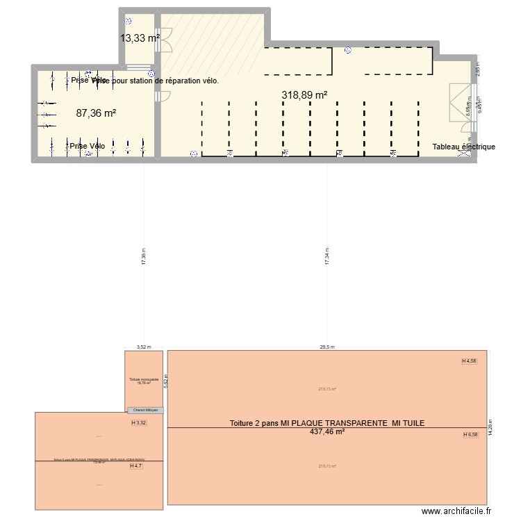garage abbaye aménagé final. Plan de 3 pièces et 420 m2
