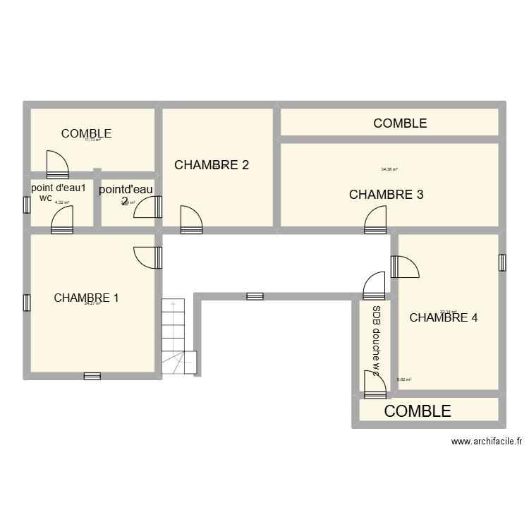 TARADEAU ETAGE. Plan de 8 pièces et 127 m2
